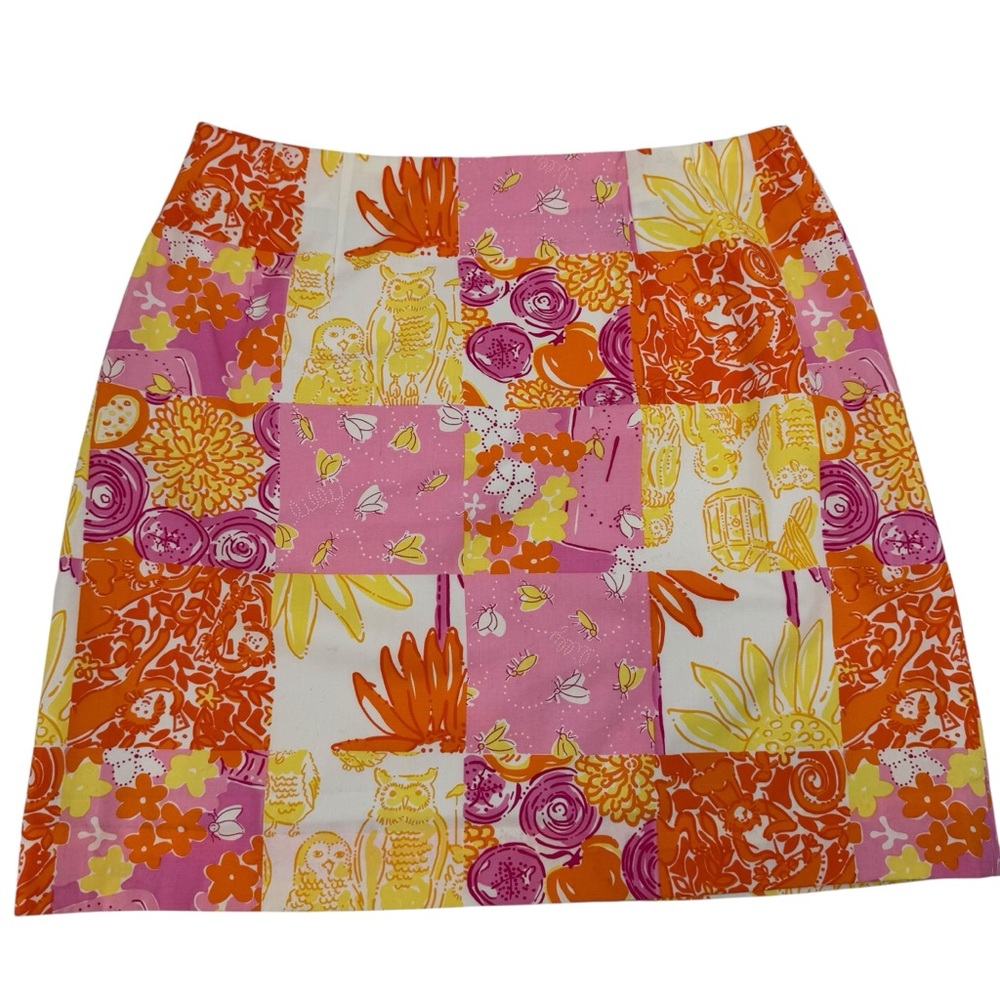 Vintage Lilly Pulitzer Patchwork Night Patch Owl Insect Print Mini Skirt 6